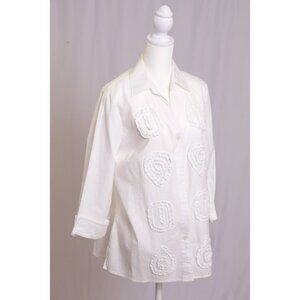 White Embroidered Button-Up Blouse